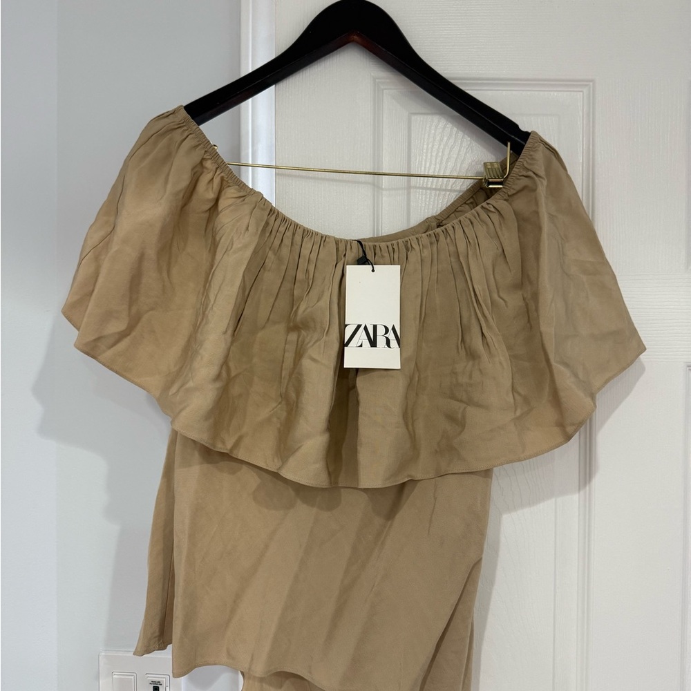 Zara Beige/tan off shoulder top